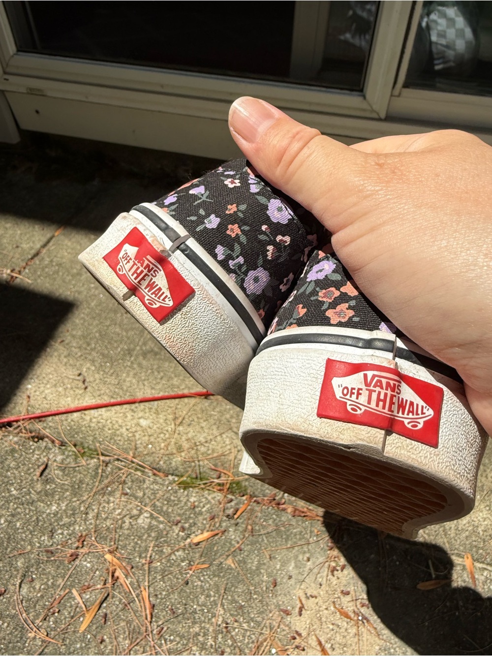 Vans Slip-On Floral Sneakers in Black with Pink & Lavender Flowers - Picture 4 of 7
